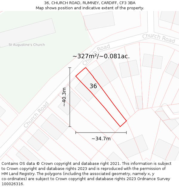 36, CHURCH ROAD, RUMNEY, CARDIFF, CF3 3BA: Plot and title map