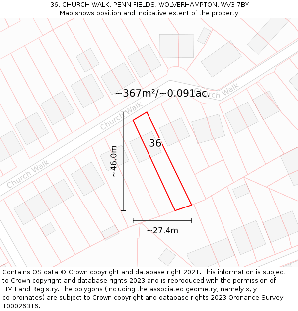 36, CHURCH WALK, PENN FIELDS, WOLVERHAMPTON, WV3 7BY: Plot and title map