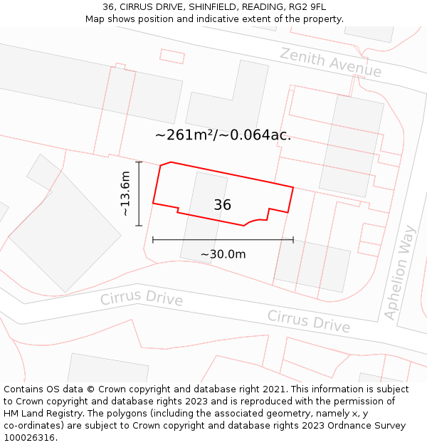 36, CIRRUS DRIVE, SHINFIELD, READING, RG2 9FL: Plot and title map