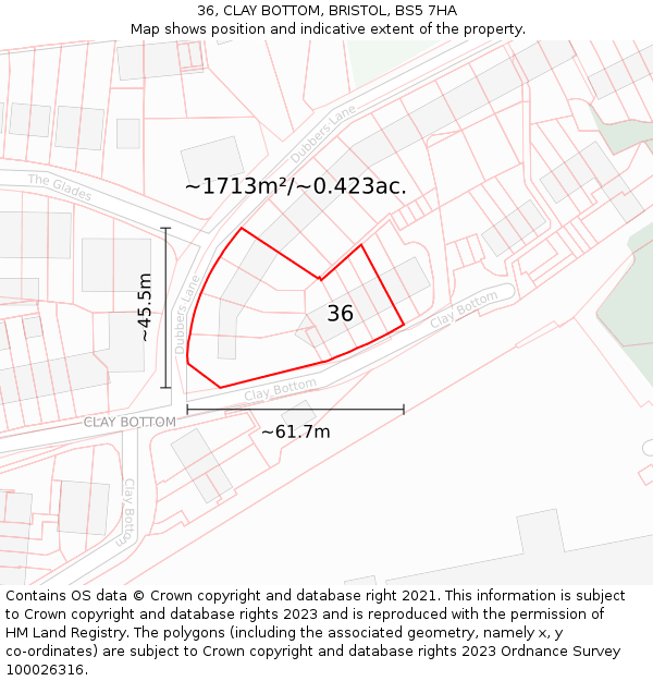 36, CLAY BOTTOM, BRISTOL, BS5 7HA: Plot and title map