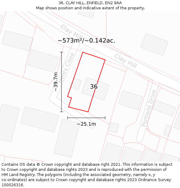 36, CLAY HILL, ENFIELD, EN2 9AA: Plot and title map