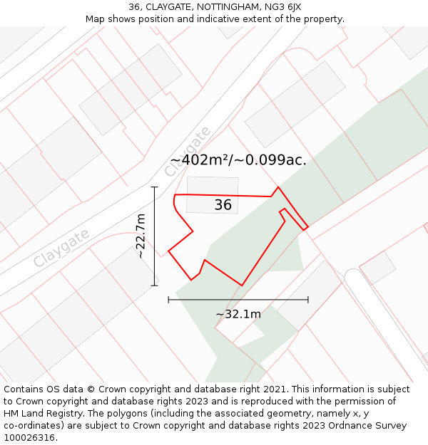 36, CLAYGATE, NOTTINGHAM, NG3 6JX: Plot and title map