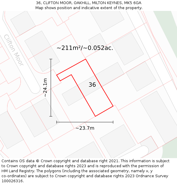 36, CLIFTON MOOR, OAKHILL, MILTON KEYNES, MK5 6GA: Plot and title map