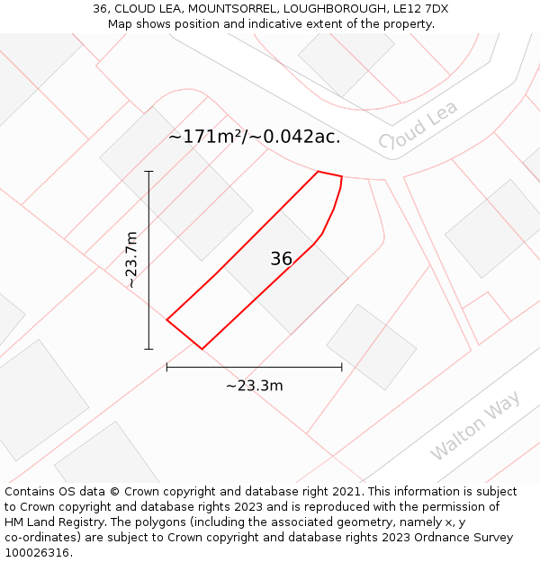 36, CLOUD LEA, MOUNTSORREL, LOUGHBOROUGH, LE12 7DX: Plot and title map