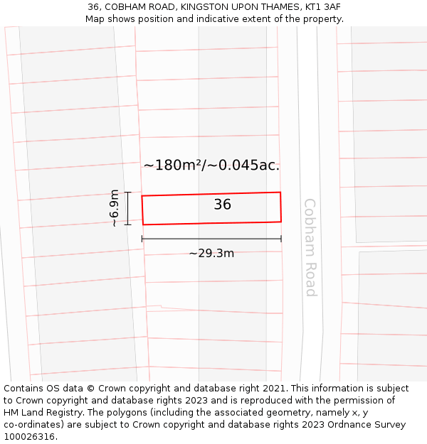 36, COBHAM ROAD, KINGSTON UPON THAMES, KT1 3AF: Plot and title map