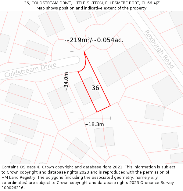 36, COLDSTREAM DRIVE, LITTLE SUTTON, ELLESMERE PORT, CH66 4JZ: Plot and title map