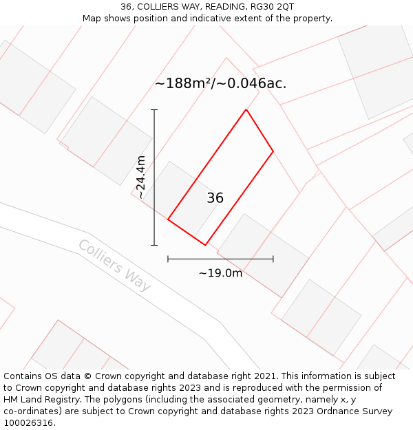 36, COLLIERS WAY, READING, RG30 2QT: Plot and title map