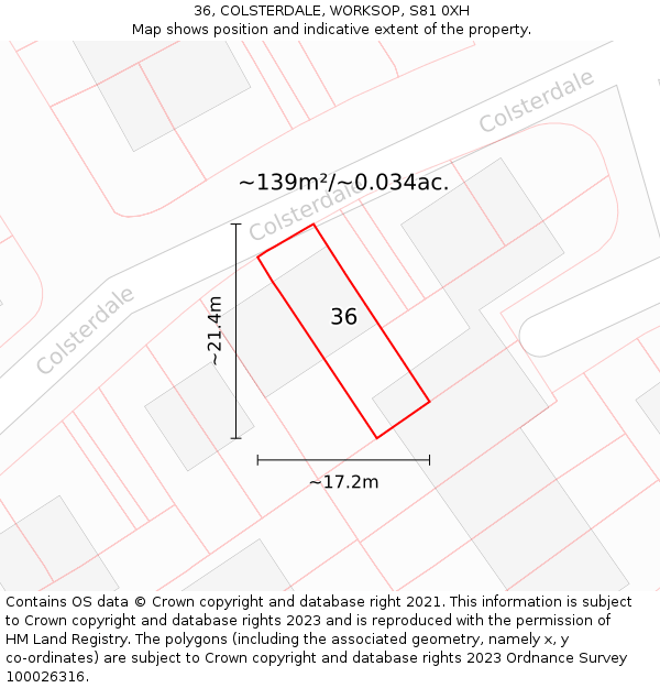 36, COLSTERDALE, WORKSOP, S81 0XH: Plot and title map
