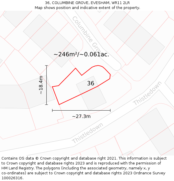 36, COLUMBINE GROVE, EVESHAM, WR11 2LR: Plot and title map