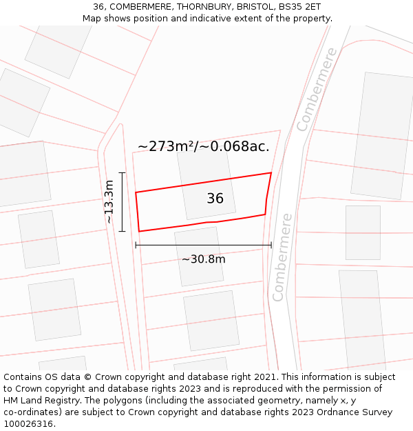 36, COMBERMERE, THORNBURY, BRISTOL, BS35 2ET: Plot and title map