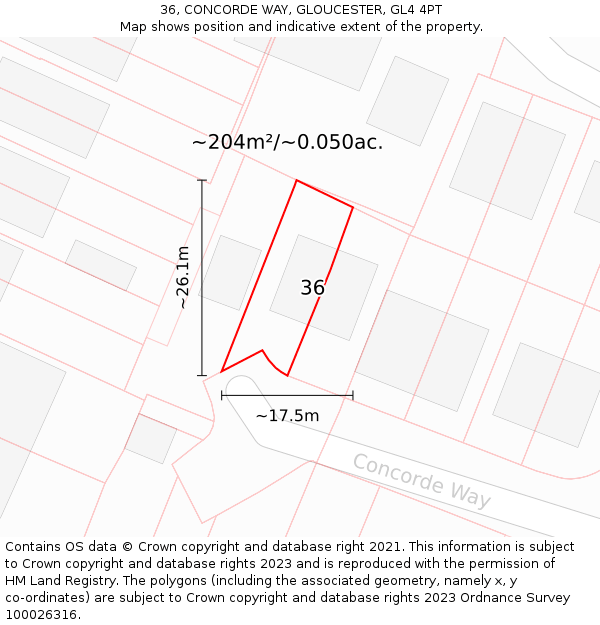 36, CONCORDE WAY, GLOUCESTER, GL4 4PT: Plot and title map