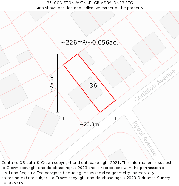 36, CONISTON AVENUE, GRIMSBY, DN33 3EG: Plot and title map