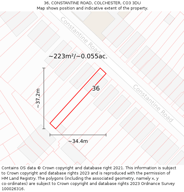 36, CONSTANTINE ROAD, COLCHESTER, CO3 3DU: Plot and title map