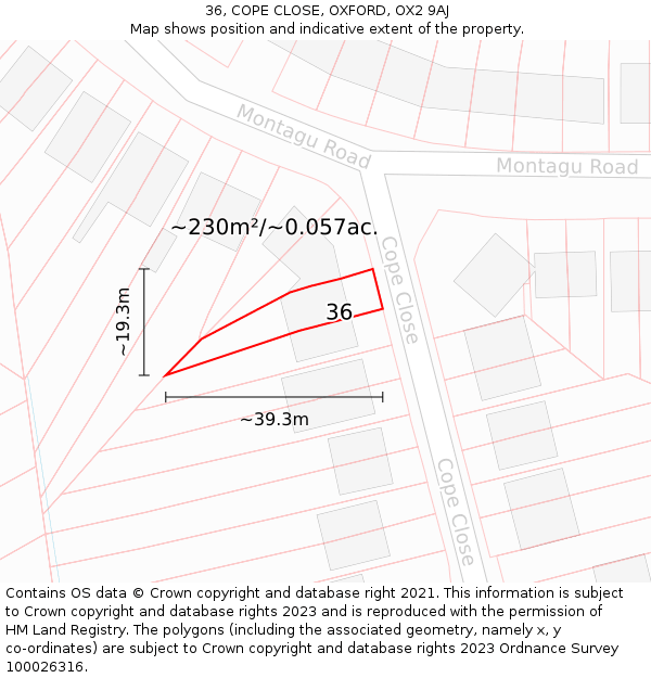 36, COPE CLOSE, OXFORD, OX2 9AJ: Plot and title map