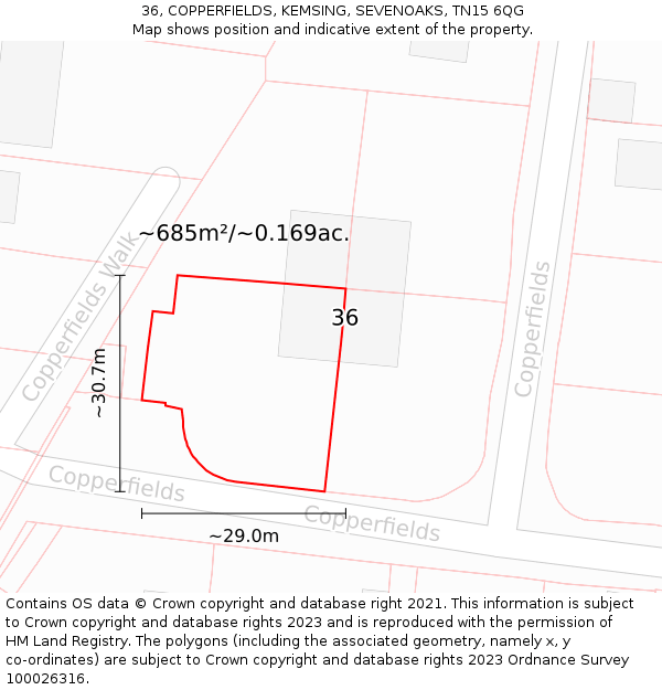 36, COPPERFIELDS, KEMSING, SEVENOAKS, TN15 6QG: Plot and title map