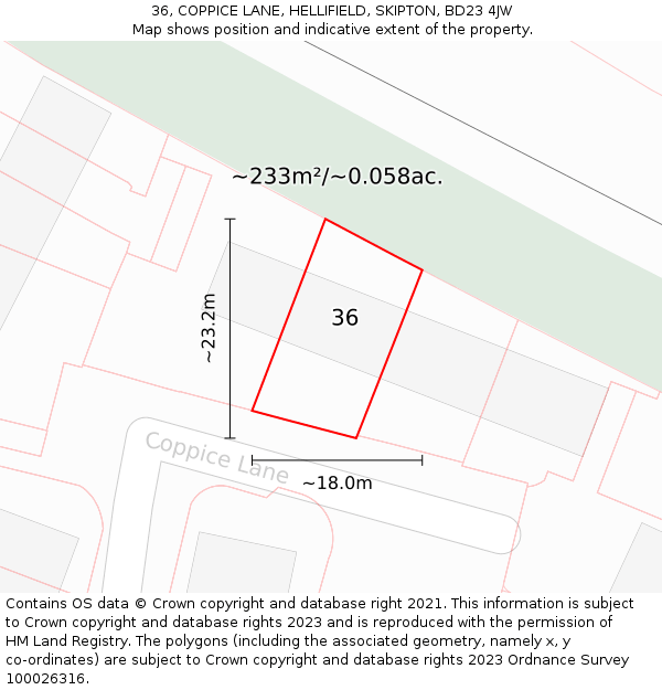 36, COPPICE LANE, HELLIFIELD, SKIPTON, BD23 4JW: Plot and title map