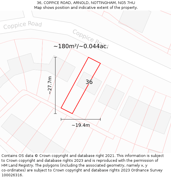 36, COPPICE ROAD, ARNOLD, NOTTINGHAM, NG5 7HU: Plot and title map