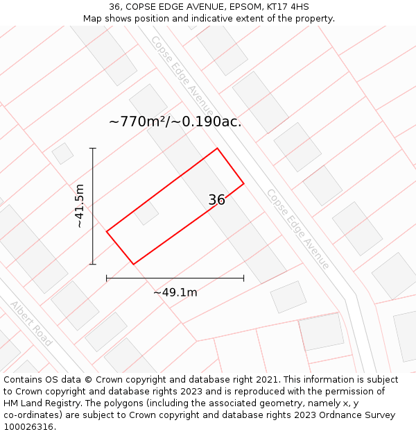 36, COPSE EDGE AVENUE, EPSOM, KT17 4HS: Plot and title map