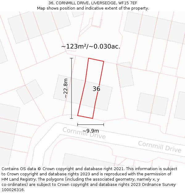 36, CORNMILL DRIVE, LIVERSEDGE, WF15 7EF: Plot and title map