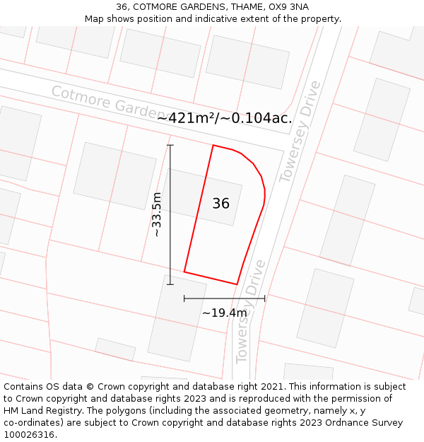 36, COTMORE GARDENS, THAME, OX9 3NA: Plot and title map