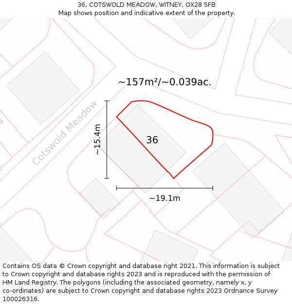 36, COTSWOLD MEADOW, WITNEY, OX28 5FB: Plot and title map