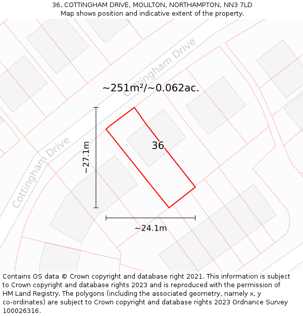 36, COTTINGHAM DRIVE, MOULTON, NORTHAMPTON, NN3 7LD: Plot and title map
