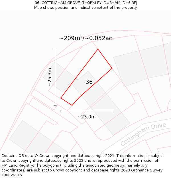 36, COTTINGHAM GROVE, THORNLEY, DURHAM, DH6 3EJ: Plot and title map