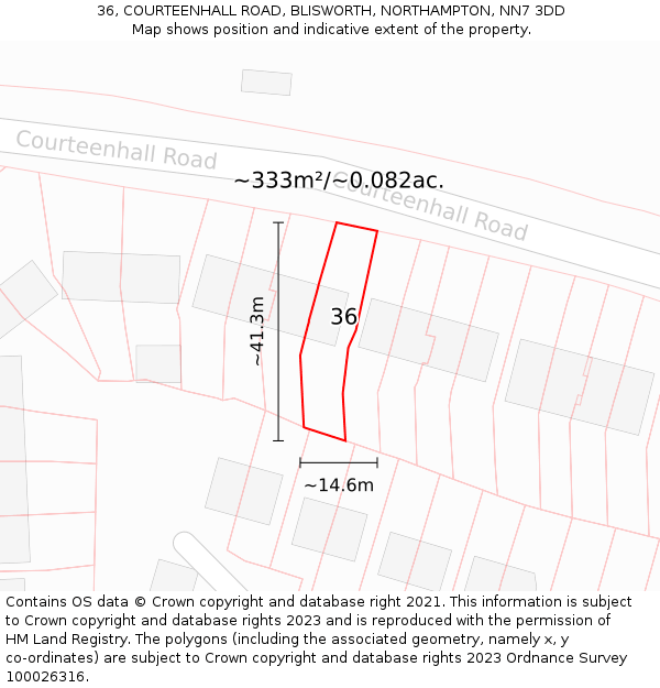 36, COURTEENHALL ROAD, BLISWORTH, NORTHAMPTON, NN7 3DD: Plot and title map