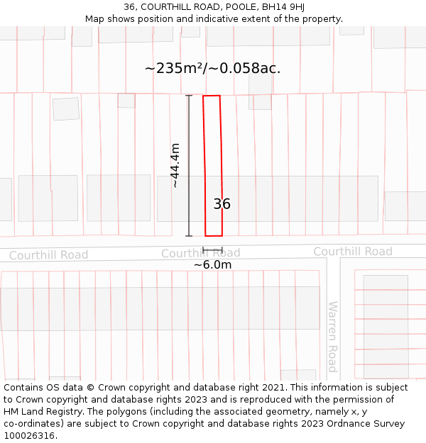 36, COURTHILL ROAD, POOLE, BH14 9HJ: Plot and title map