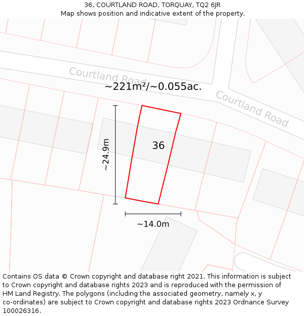 36, COURTLAND ROAD, TORQUAY, TQ2 6JR: Plot and title map