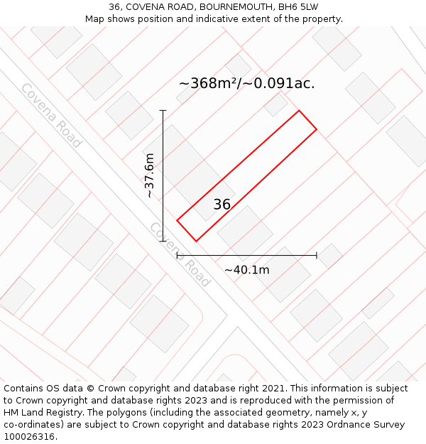 36, COVENA ROAD, BOURNEMOUTH, BH6 5LW: Plot and title map