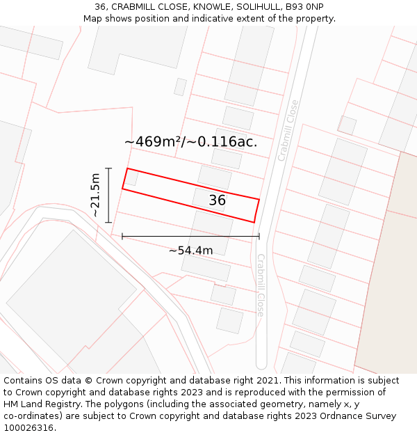 36, CRABMILL CLOSE, KNOWLE, SOLIHULL, B93 0NP: Plot and title map