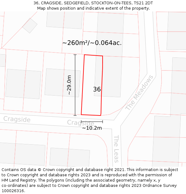 36, CRAGSIDE, SEDGEFIELD, STOCKTON-ON-TEES, TS21 2DT: Plot and title map
