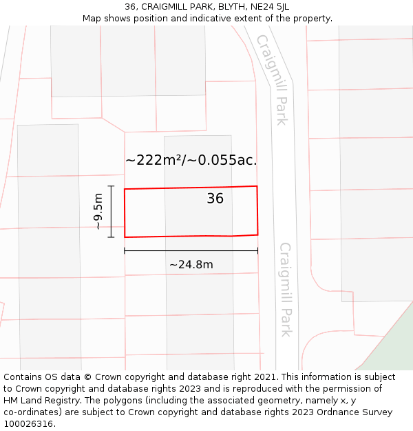 36, CRAIGMILL PARK, BLYTH, NE24 5JL: Plot and title map