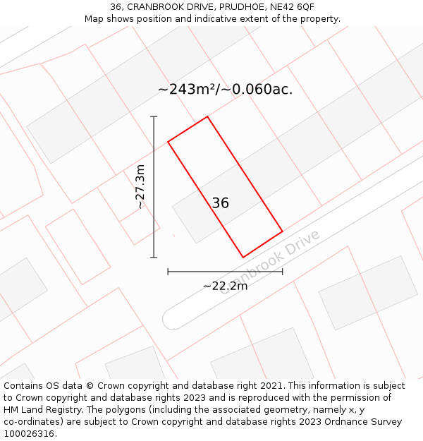 36, CRANBROOK DRIVE, PRUDHOE, NE42 6QF: Plot and title map