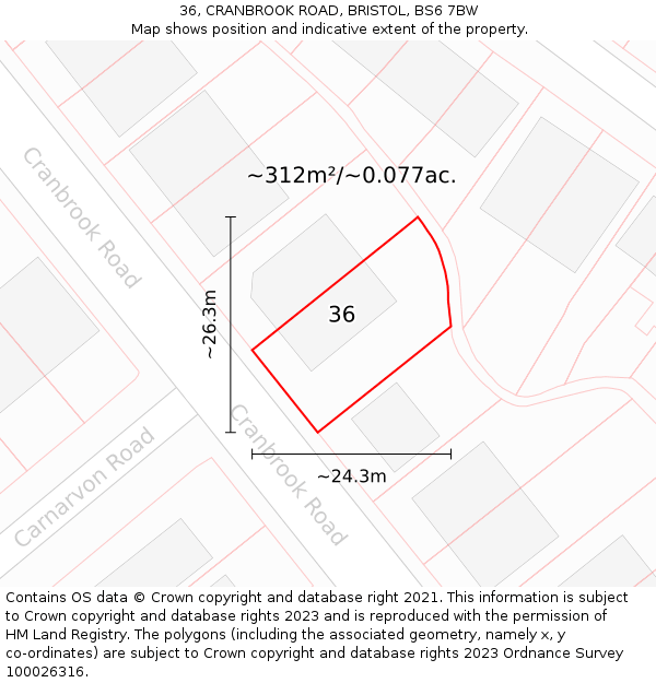 36, CRANBROOK ROAD, BRISTOL, BS6 7BW: Plot and title map