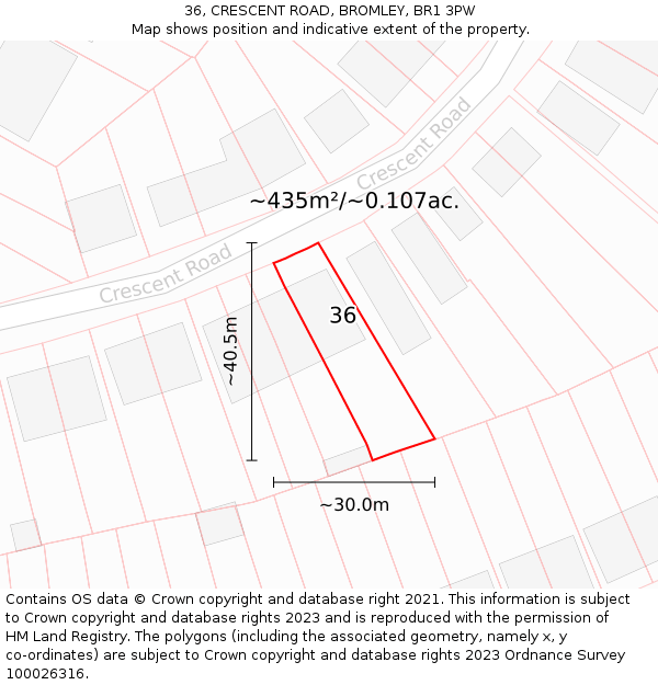 36, CRESCENT ROAD, BROMLEY, BR1 3PW: Plot and title map