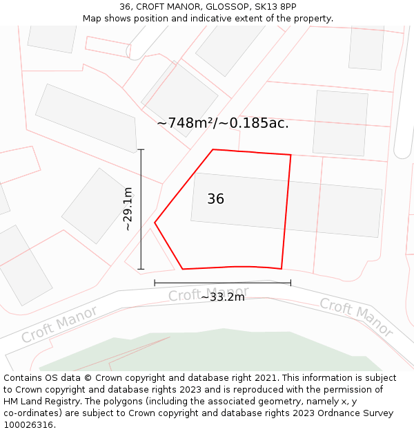 36, CROFT MANOR, GLOSSOP, SK13 8PP: Plot and title map