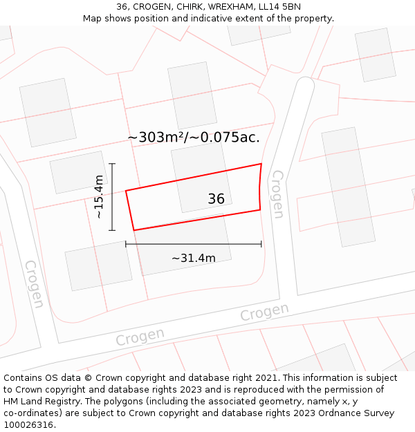 36, CROGEN, CHIRK, WREXHAM, LL14 5BN: Plot and title map