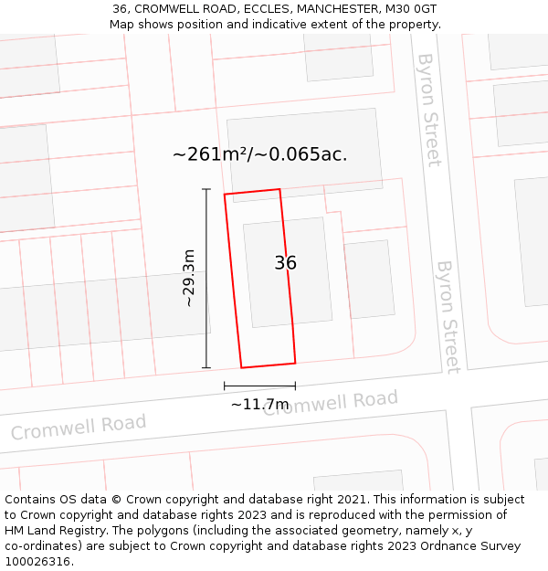 36, CROMWELL ROAD, ECCLES, MANCHESTER, M30 0GT: Plot and title map