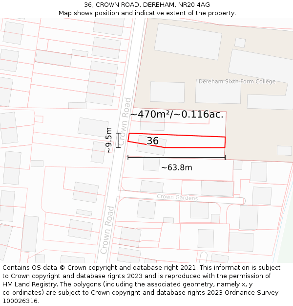 36, CROWN ROAD, DEREHAM, NR20 4AG: Plot and title map