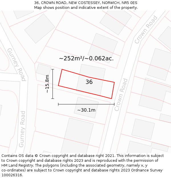 36, CROWN ROAD, NEW COSTESSEY, NORWICH, NR5 0ES: Plot and title map