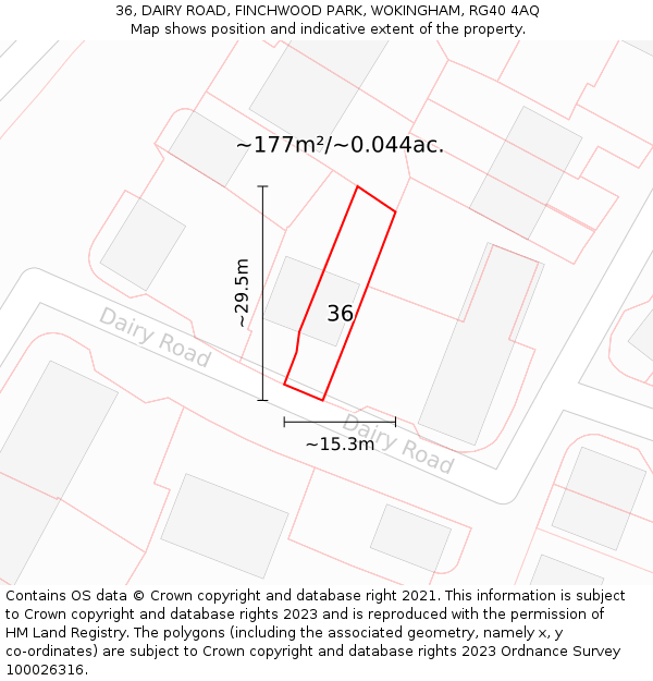 36, DAIRY ROAD, FINCHWOOD PARK, WOKINGHAM, RG40 4AQ: Plot and title map