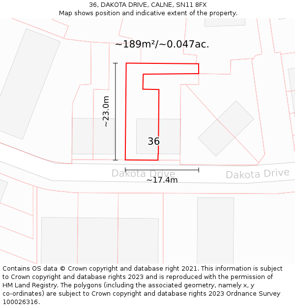 36, DAKOTA DRIVE, CALNE, SN11 8FX: Plot and title map