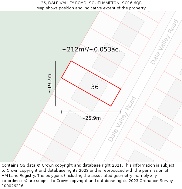 36, DALE VALLEY ROAD, SOUTHAMPTON, SO16 6QR: Plot and title map