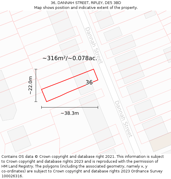 36, DANNAH STREET, RIPLEY, DE5 3BD: Plot and title map
