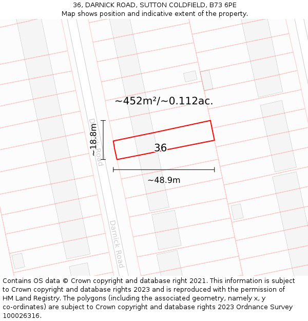 36, DARNICK ROAD, SUTTON COLDFIELD, B73 6PE: Plot and title map