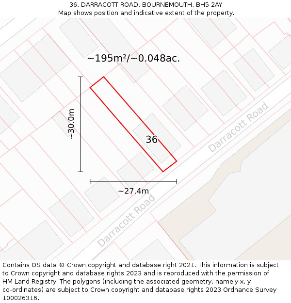 36, DARRACOTT ROAD, BOURNEMOUTH, BH5 2AY: Plot and title map