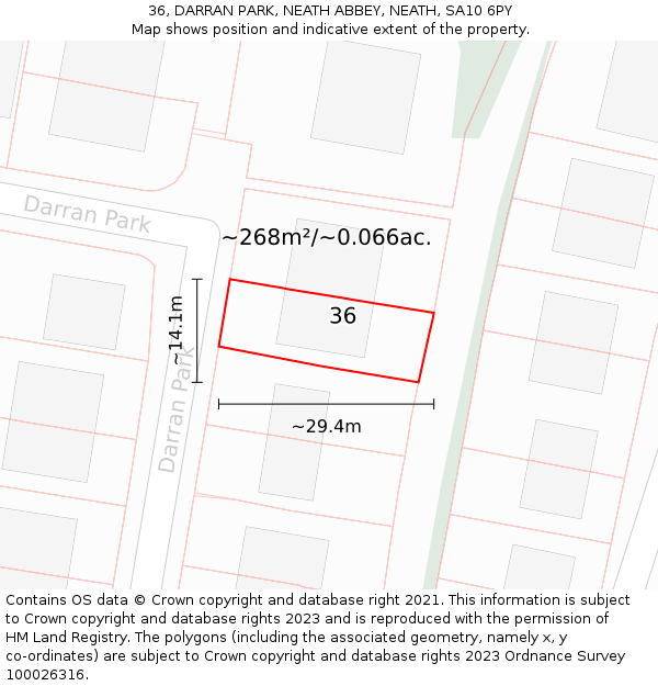 36, DARRAN PARK, NEATH ABBEY, NEATH, SA10 6PY: Plot and title map