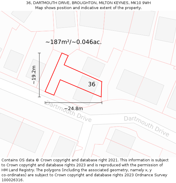 36, DARTMOUTH DRIVE, BROUGHTON, MILTON KEYNES, MK10 9WH: Plot and title map